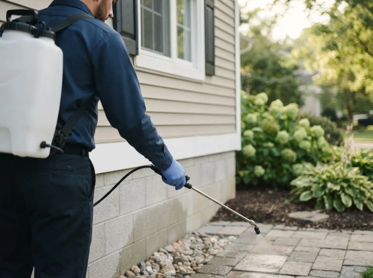 Pest control technician inspecting a home in Maple, TX